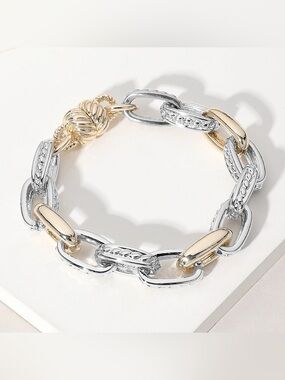 14K Gold Plated Two Tone Chain Magnetic Bracelet
